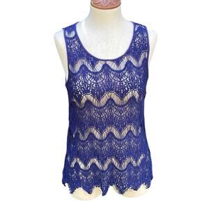 Forever 21 Navy Crochet See Through Tank Top Women's size Small